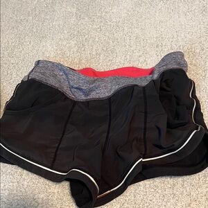 Zella Black Athletic Shorts with Gray Waistband and Red Inner Trim